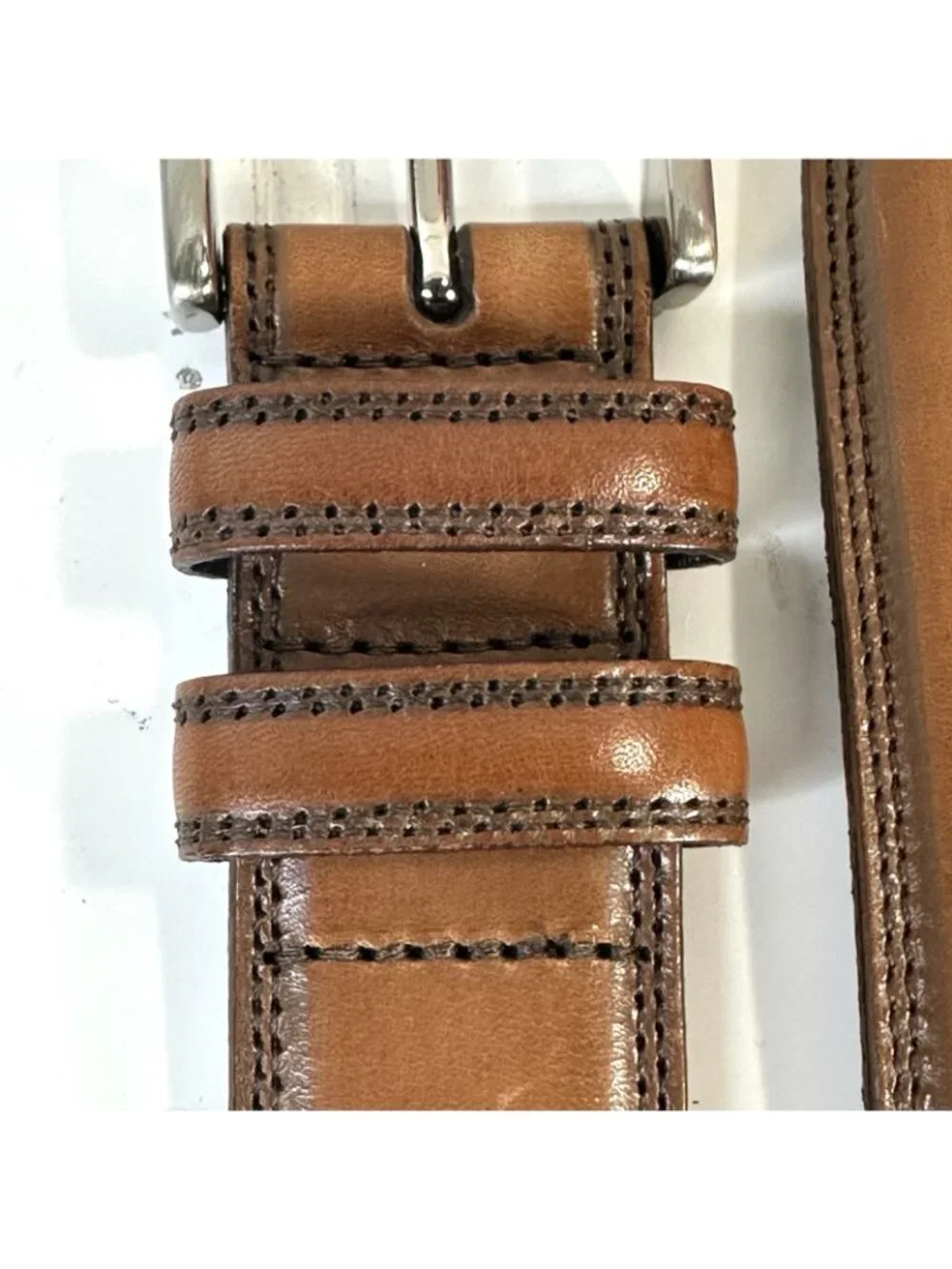 Torino Men's Belt 36 Brown Aniline Kipskin Shoulders Leather Silver Buckle USA